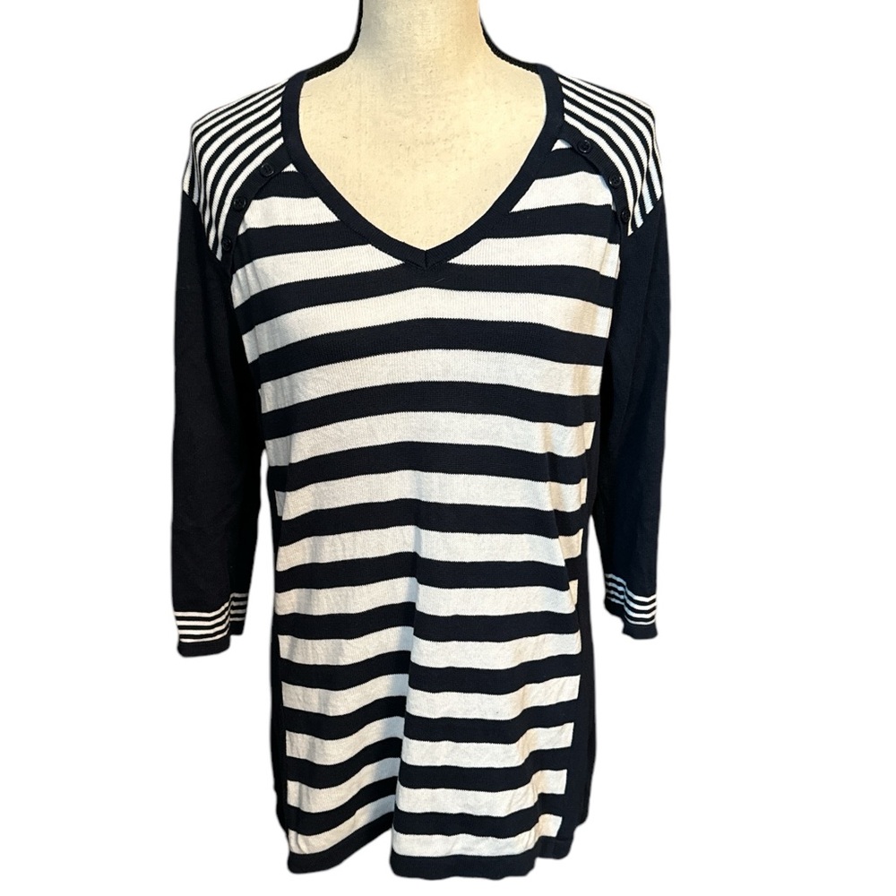 Super Cute Nautical Navy Blue Sweater with Button Detail on the shoulders